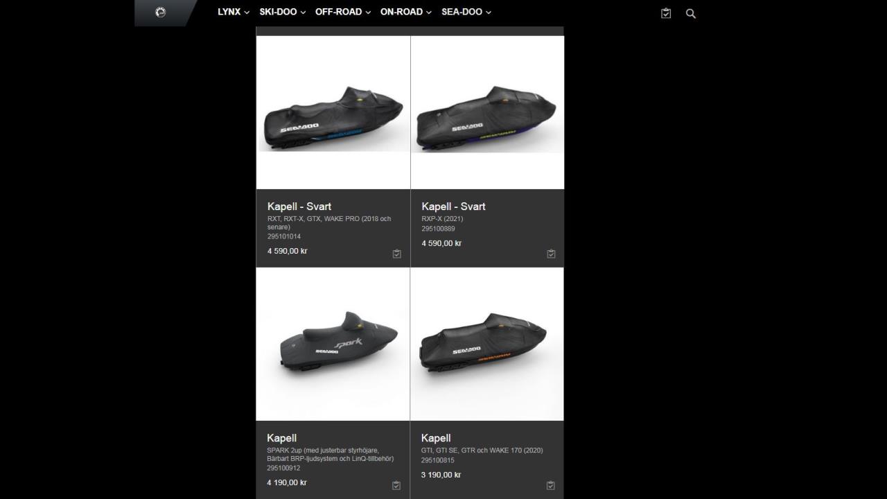 Kapell till diverse Seadoomodeller 25% rabatt